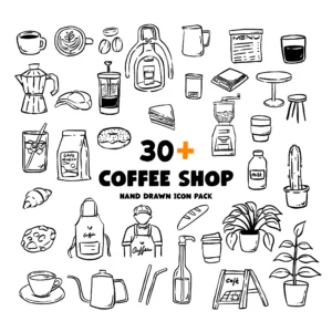 Icon: Hand Drawn Coffee Shop Icon Set – Cafe & Barista Illustrations